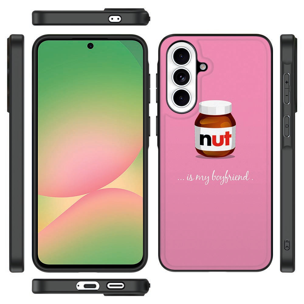 Samsung Galaxy A57 Backcover Hoesje Nut Boyfriend roze print vooraanzicht.