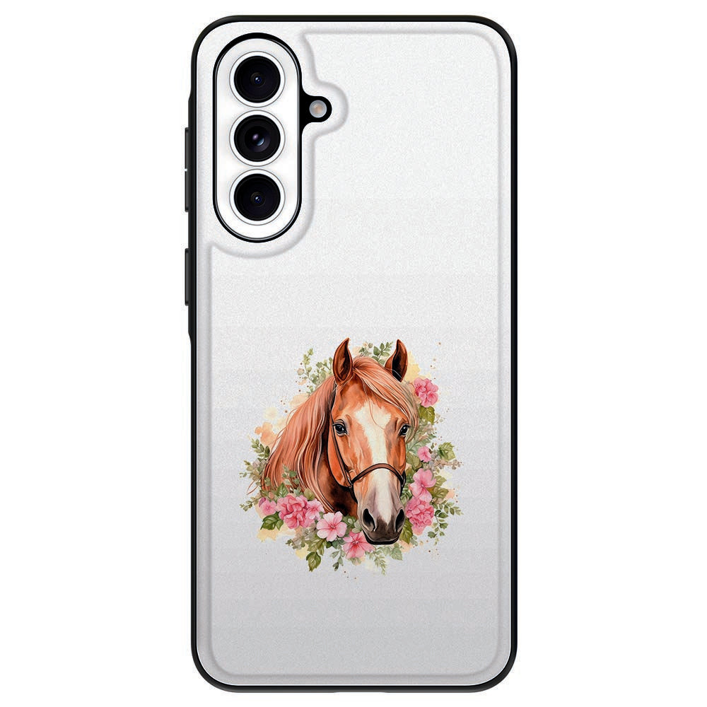 Samsung Galaxy A57 Back Cover Paard paardenprint met bloemen detail.