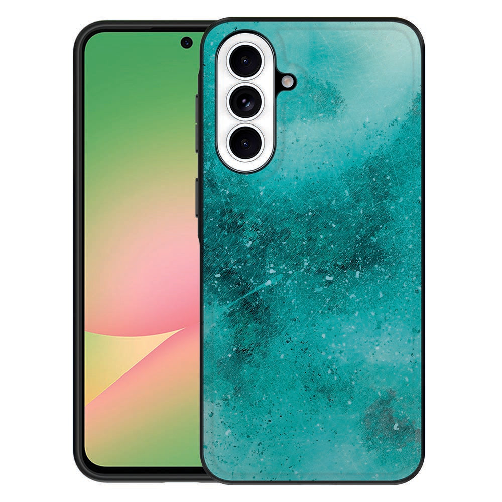 Samsung Galaxy A57 Backcover Hoesje Painting Blue Voorkant met achterkant in oceaanblauw patroon.