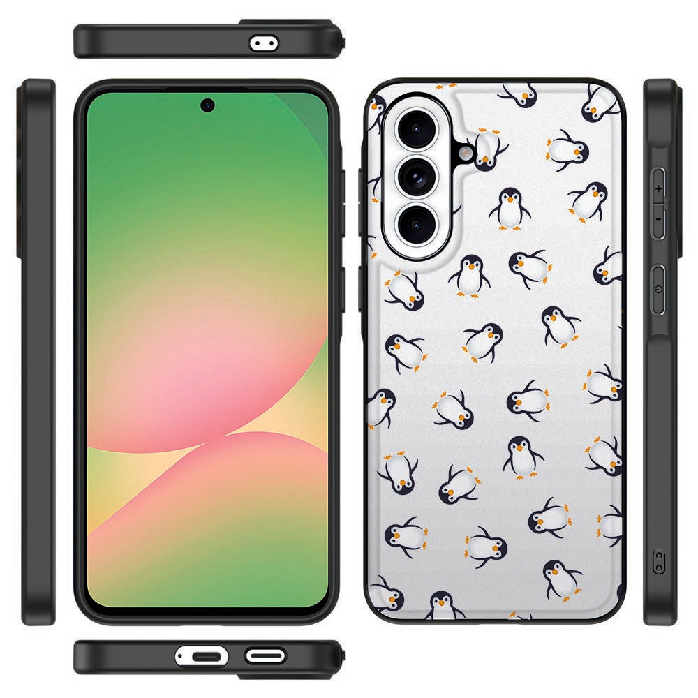 Samsung Galaxy A57 Pinguïn Hoesje design met pinguïns voorkant en zijkanten.