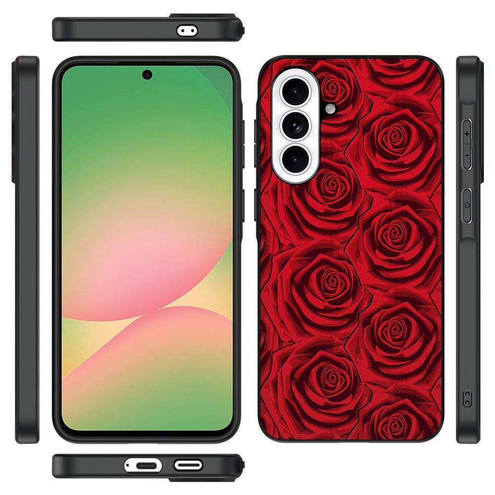 Samsung Galaxy A57 Red Roses Telefoonhoesje rozenmotief vooraanzicht detail.