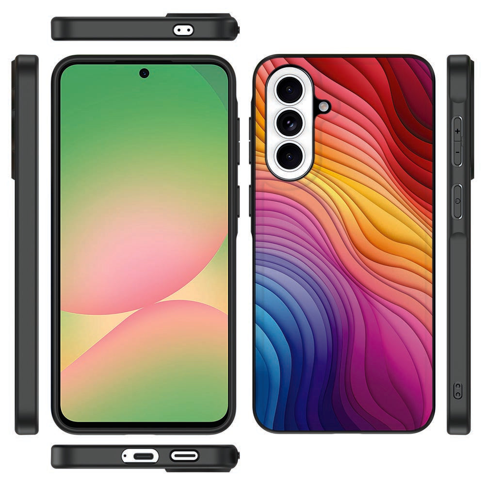 Samsung Galaxy A57 Backcover Hoesje Regenboog design aanzicht met matte print en TPU zijkant.