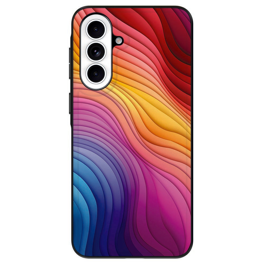 Samsung Galaxy A57 Backcover Hoesje Regenboog gekleurde golfprint achterzijde.