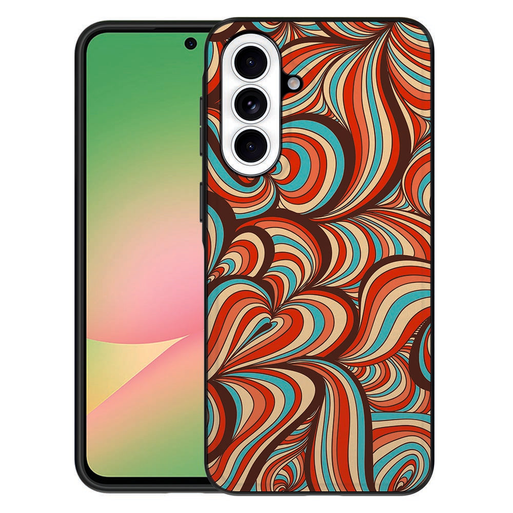 Samsung Galaxy A57 Back Cover Retro golvende lijnen vintage patroon vooraanzicht.
