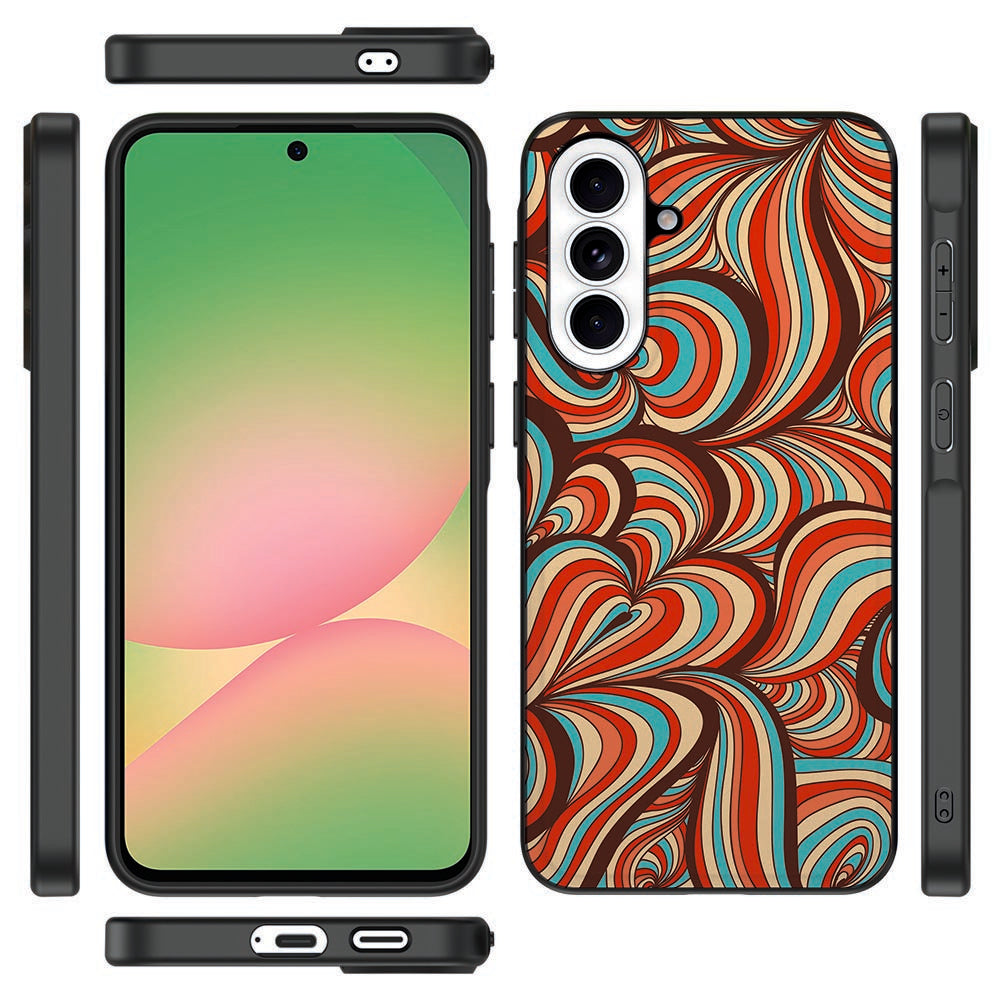 Samsung Galaxy A57 Back Cover Retro golvende lijnen multi kleur detail.