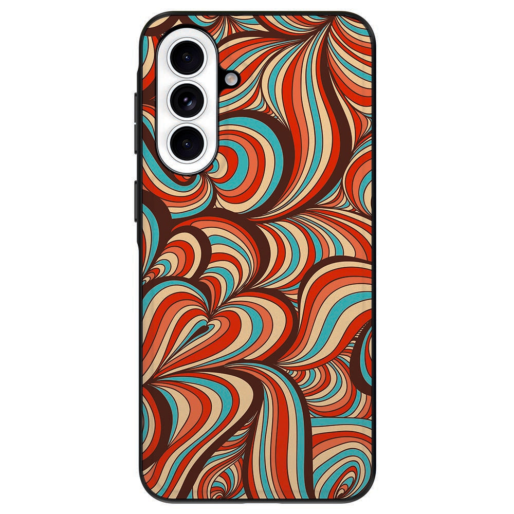 Samsung Galaxy A57 Back Cover Retro ontwerp met golvende lijnen in levendige kleuren achteraanzicht.