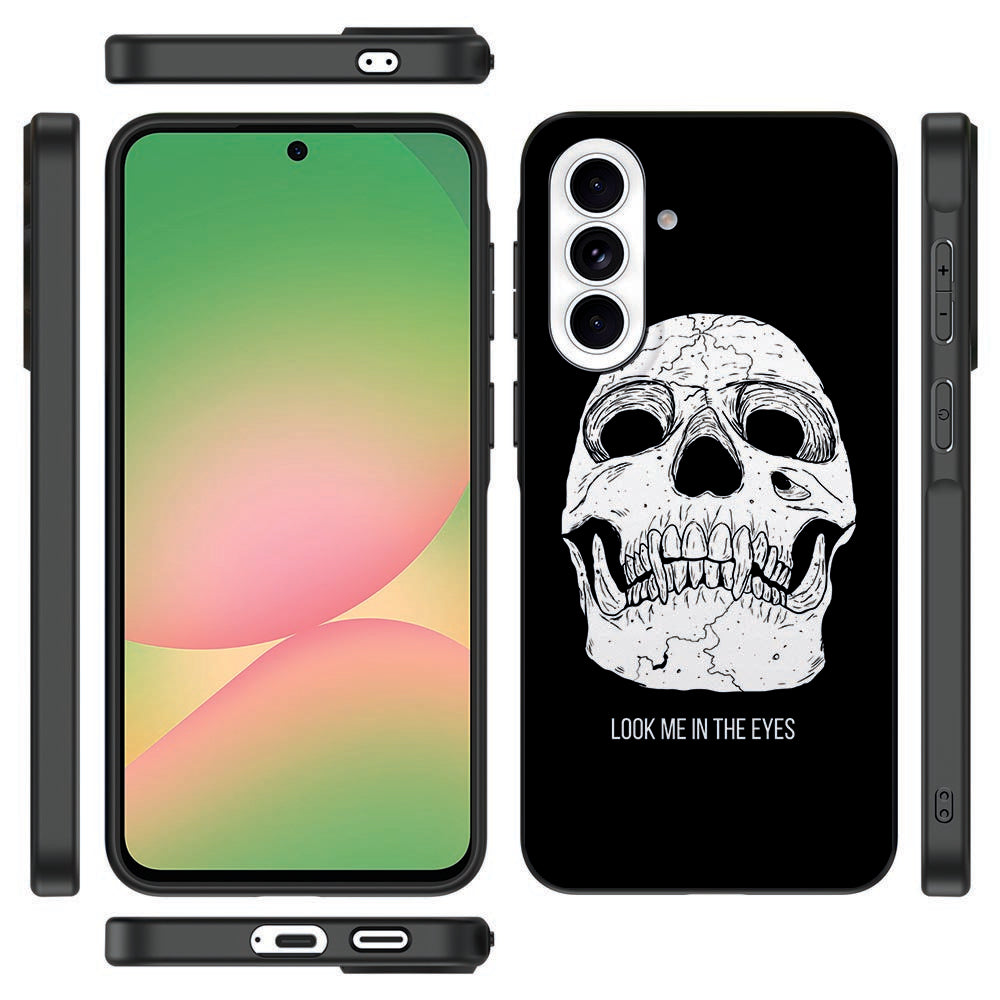 Samsung Galaxy A57 TPU Hoesje Skull Eyes Zwart Voor- en zijaanzicht.