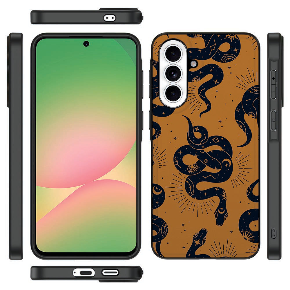 Samsung Galaxy A57 TPU Hoesje Snakes bruin oranje slangen design vooraanzicht.
