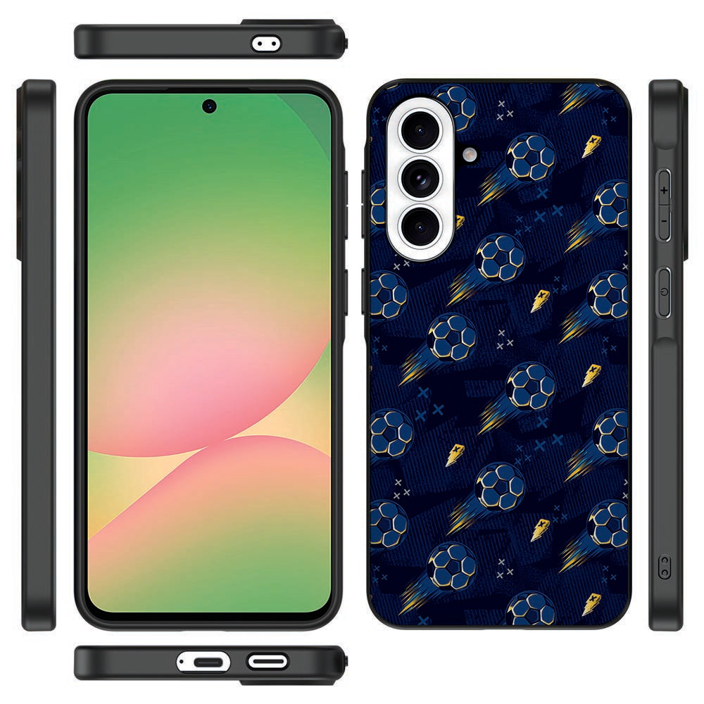 Samsung Galaxy A57 Voetbal Backcover Hoesje blauw met voetbalprint vooraanzicht.