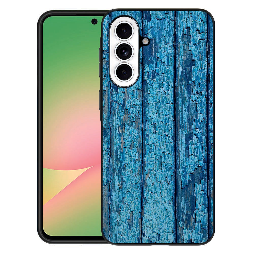 Samsung Galaxy A57 Wood Blue TPU Hoesje houtachtige print achterzijde.