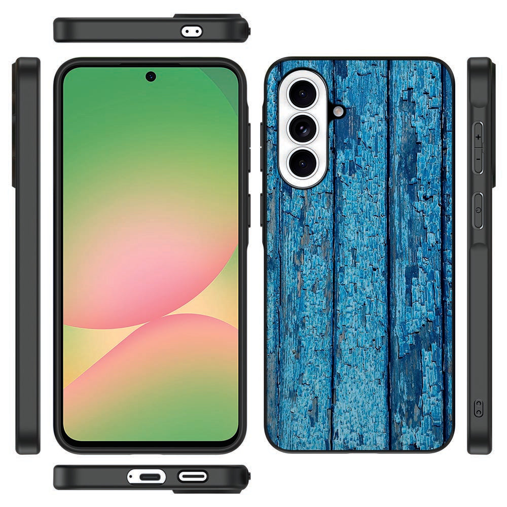 Samsung Galaxy A57 Wood Blue TPU Hoesje detail 360 graden aanzicht.