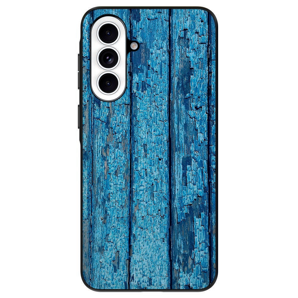 Samsung Galaxy A57 Wood Blue TPU Hoesje achterzijde blauw houten print.