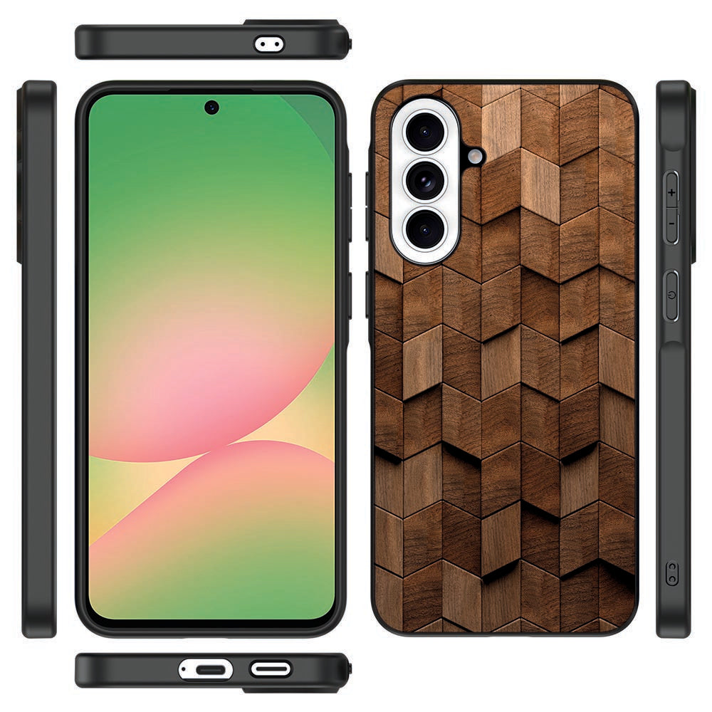 Samsung Galaxy A57 Wooden Cubes TPU Hoesje detail weergave van patroon.