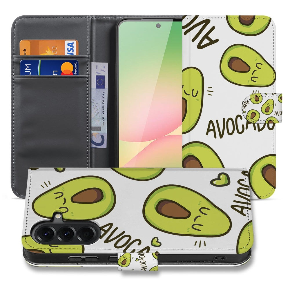 Samsung Galaxy A57 Book Case Avocado Singing Groen Voor- en achteraanzicht.