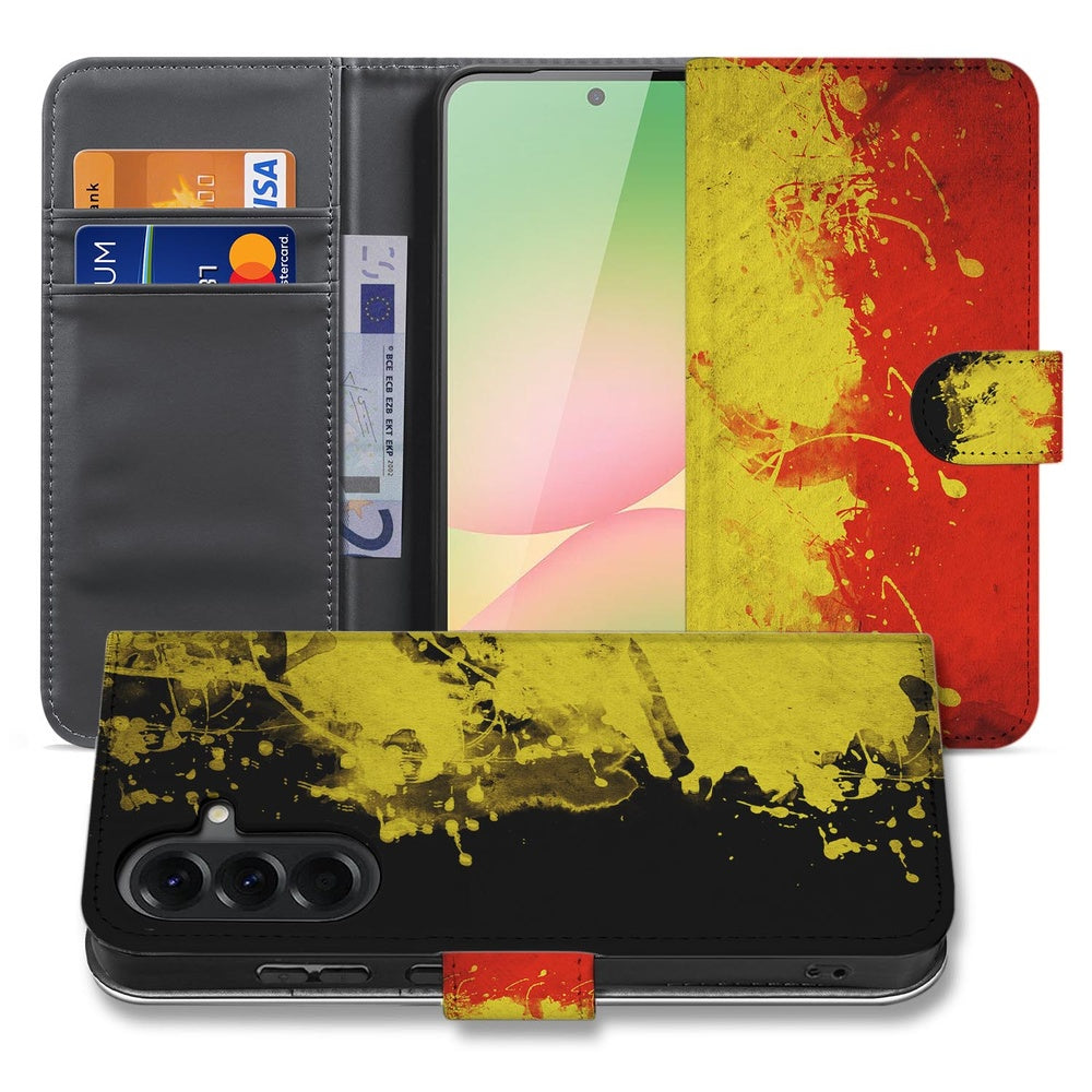 Samsung Galaxy A57 Bookcase Hoesje Belgische Vlag Voor- en achteraanzicht.