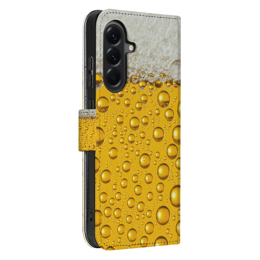 Samsung Galaxy A57 Book Cover Bier Print Schuin aanzicht.