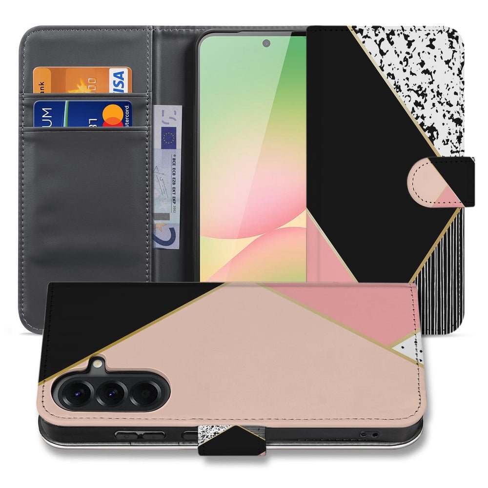 Samsung Galaxy A57 Portemonnee Hoesje Abstracte Geometrisch Patroon Vooraanzicht.