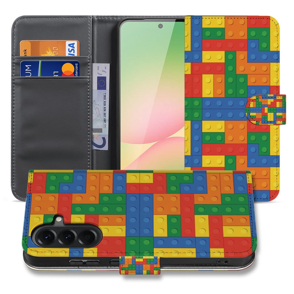 Samsung Galaxy A57 Hoesje Blokken Design Voor- en achteraanzicht kleurrijke blokken patroon.