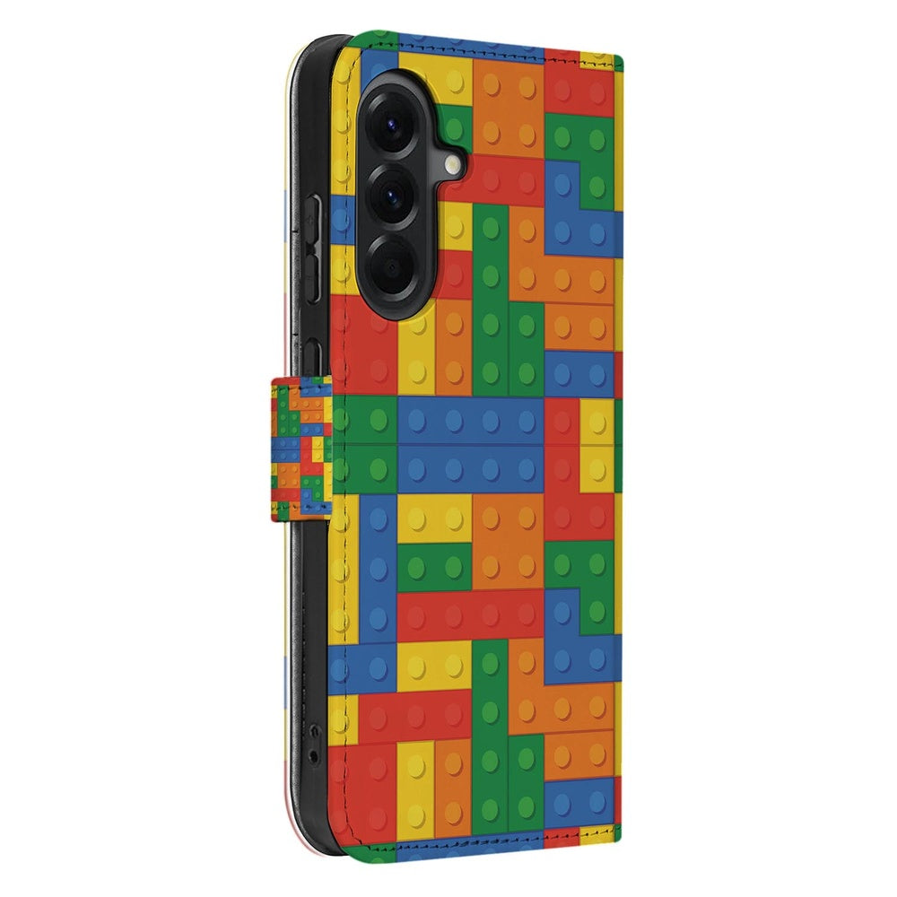 Samsung Galaxy A57 Hoesje Blokken Design Vooraanzicht kleurrijke blokkenpatroon.