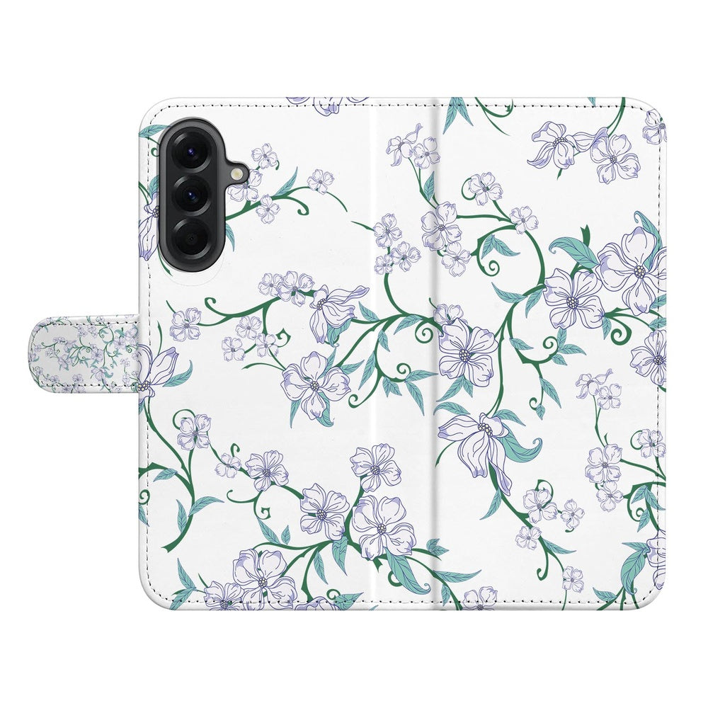 Samsung Galaxy A57 Book Case Hoesje Blossom White Vooraanzicht met bloemenprint.