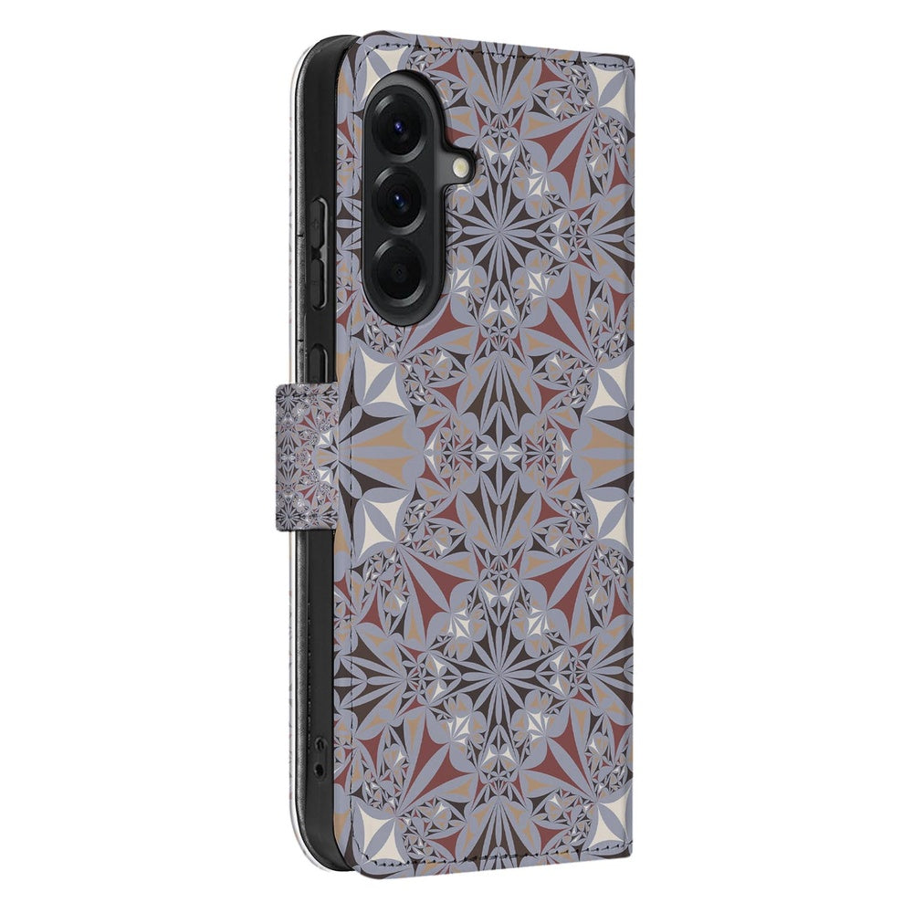 Samsung Galaxy A57 Bookcase Bloemenpatroon Schuin aanzicht.