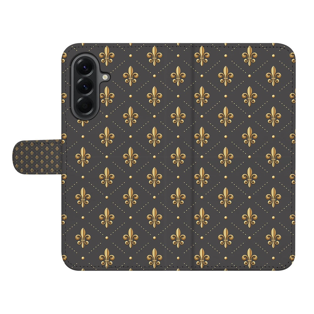 Samsung Galaxy A57 Book Case Franse Lelie Bruin Goud Vooraanzicht.