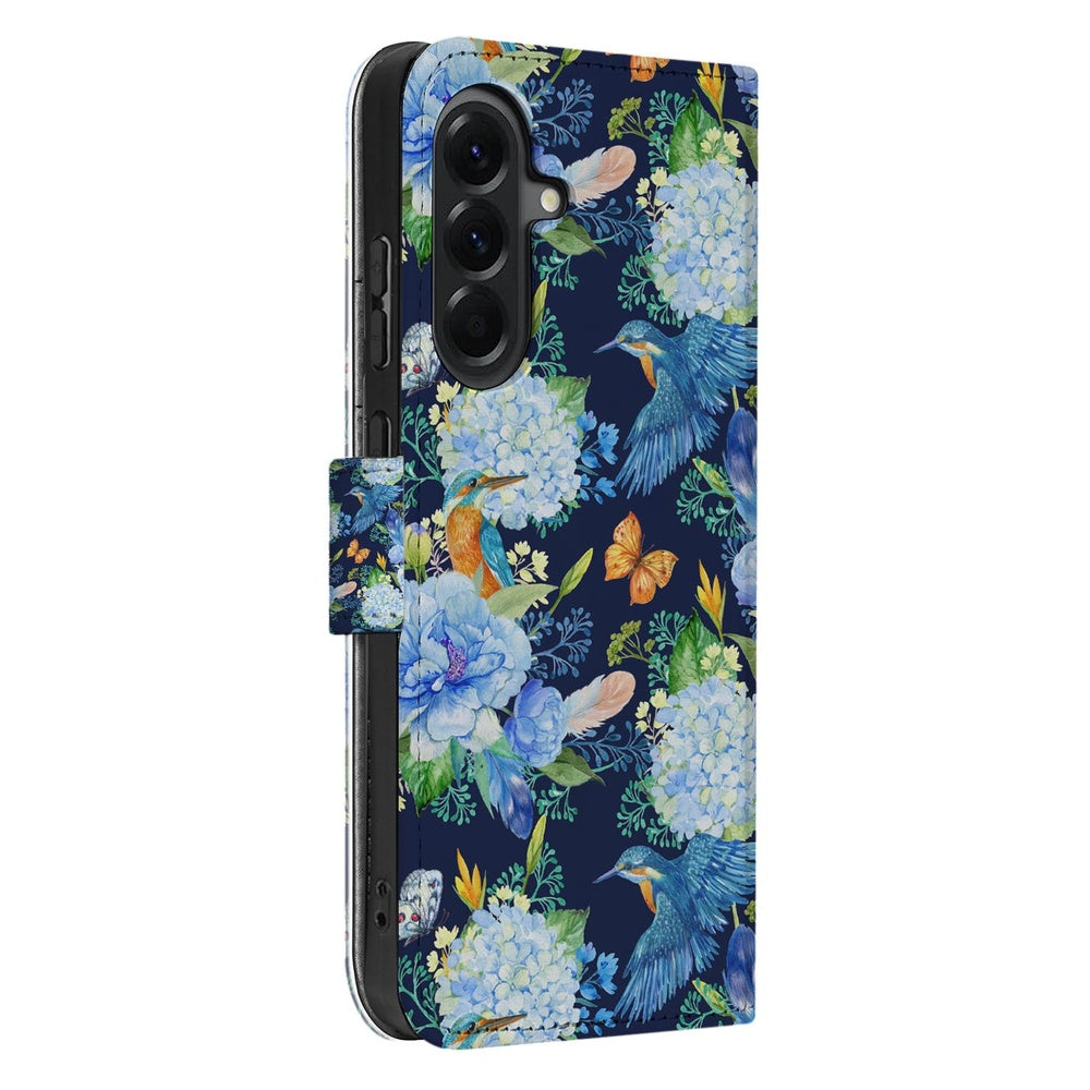 Samsung Galaxy A57 Telefoonhoesje Met Pasjes Ijsvogel Schuin aanzicht.