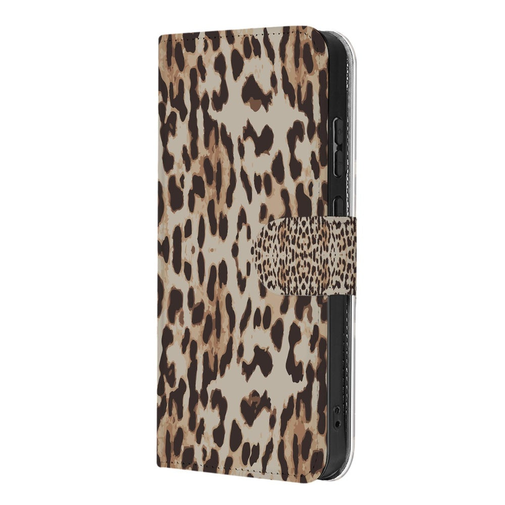 Book Case Hoesje Samsung Galaxy A57 Leopard Schuin aanzicht.