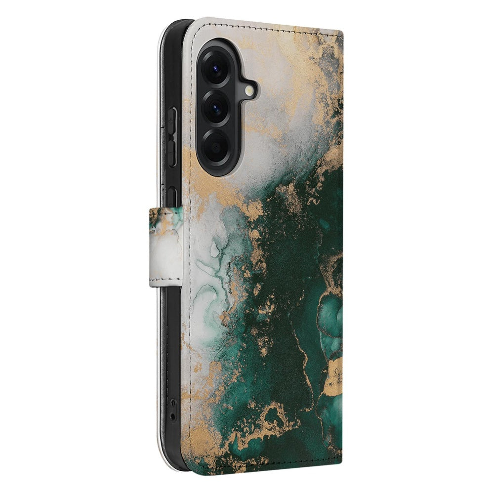 Bookcase Samsung Galaxy A57 Marmer Groen Schuin aanzicht.