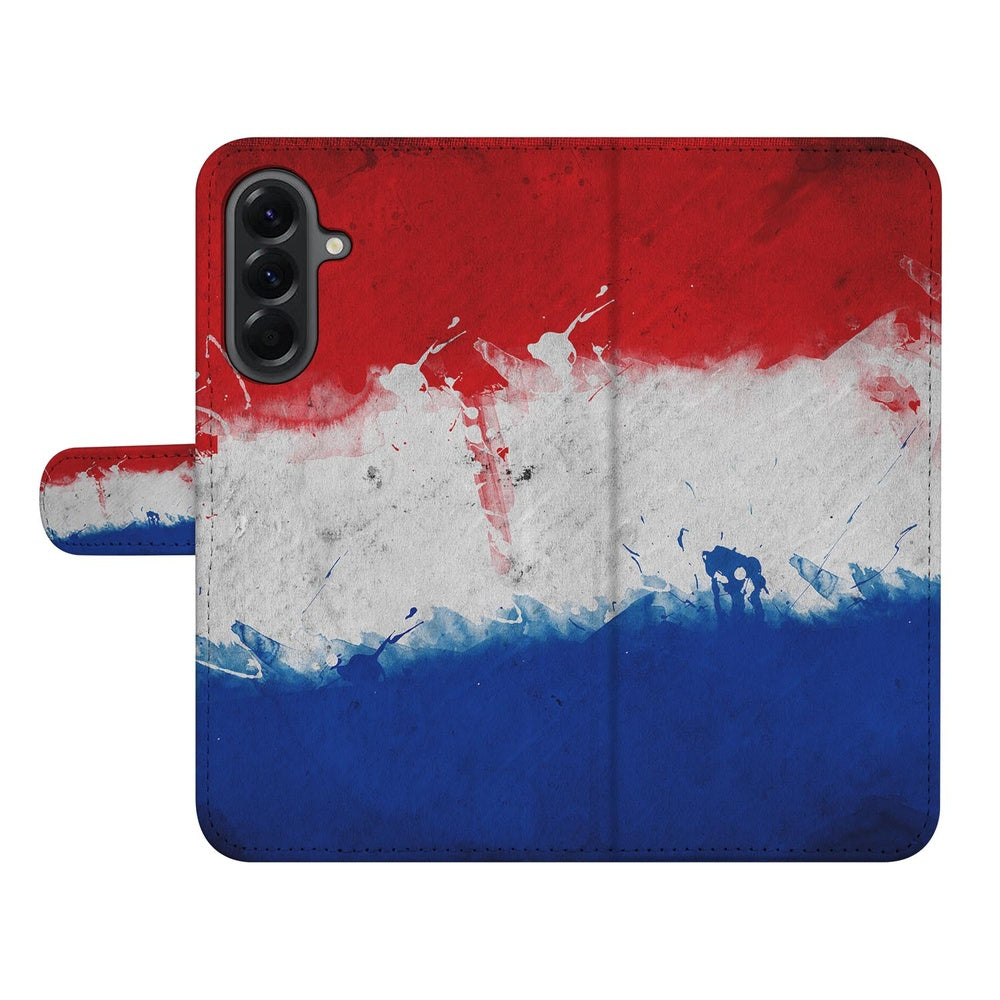 Samsung Galaxy A57 Book Case Hoesje Nederlandse Vlag Voor- en achteraanzicht.