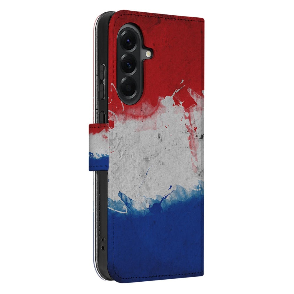 Samsung Galaxy A57 Book Case Hoesje Nederlandse Vlag Voor- en achteraanzicht.