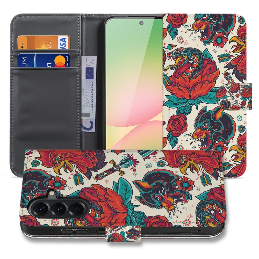 Samsung Galaxy A57 Telefoonhoesje Old Skool Voor- en achteraanzicht met vintage tattoo-design.
