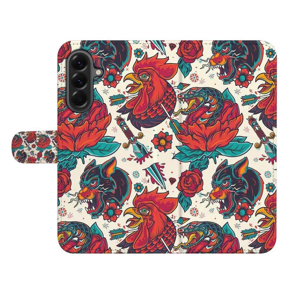 Samsung Galaxy A57 Telefoonhoesje Old Skool Schuin aanzicht met vintage tattoo-design.