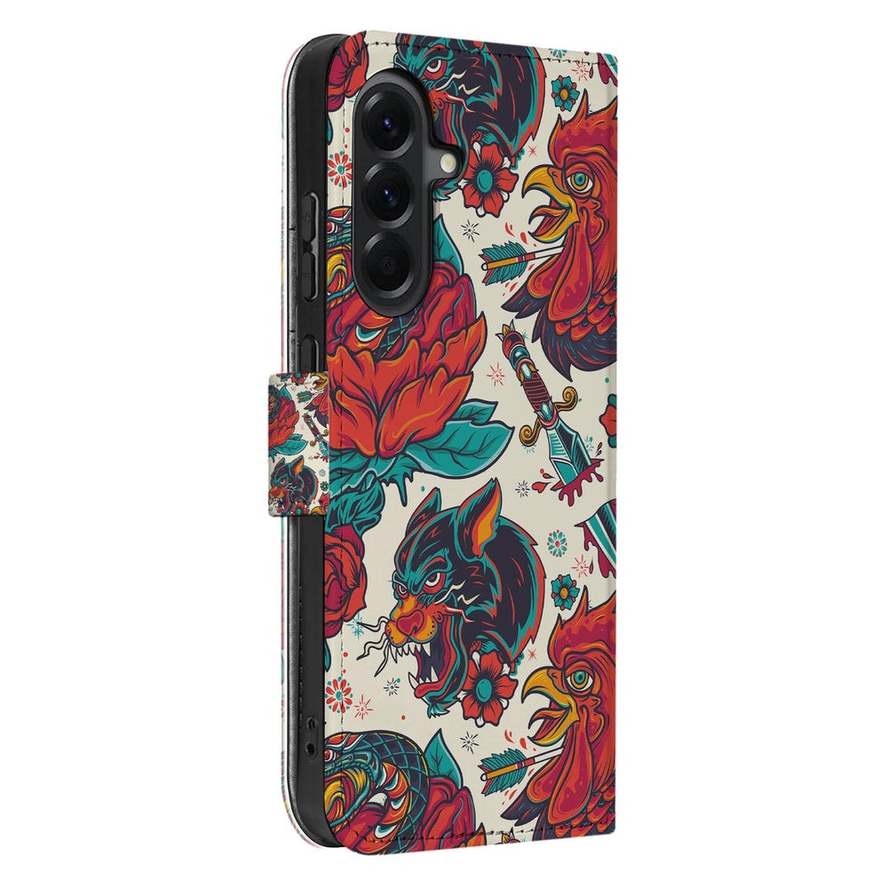 Samsung Galaxy A57 Telefoonhoesje Old Skool Voor- en achteraanzicht met vintage tattoo-luxe design.