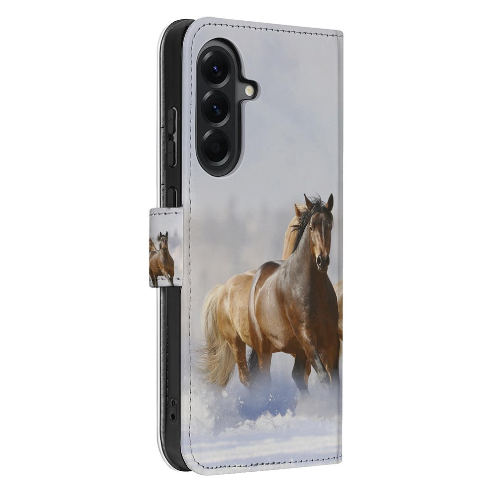 Samsung Galaxy A57 Book Case Hoesje Paarden Motief Voor- en achteraanzicht.