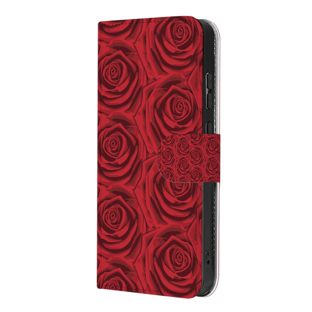 Samsung Galaxy A57 Telefoonhoesje Red Roses Schuin aanzicht met dieprode rozenprint.