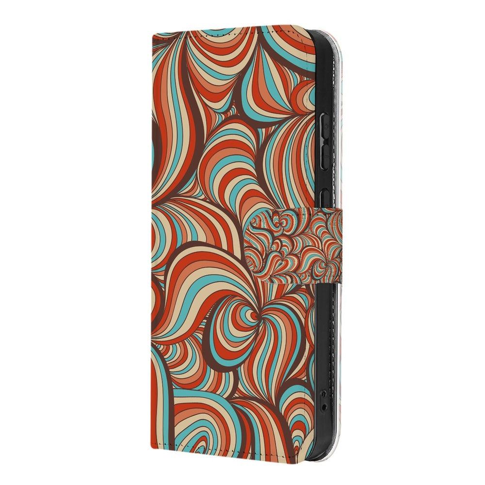 Samsung Galaxy A57 Book Case Hoesje Retro Detail retro patroon in warme kleuren.
