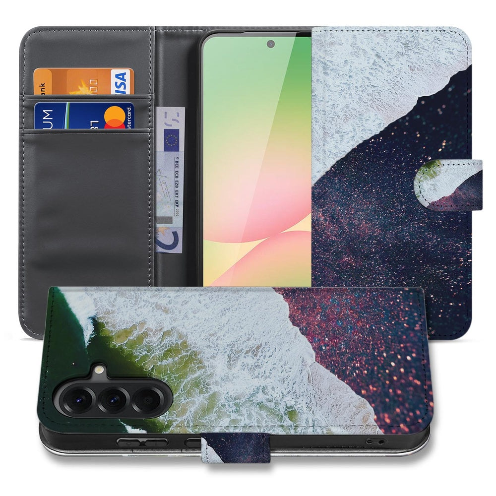 Samsung Galaxy A57 Book Case Sea in Space Binnenkant opengeklapt met maritiem ontwerp en kleuren.