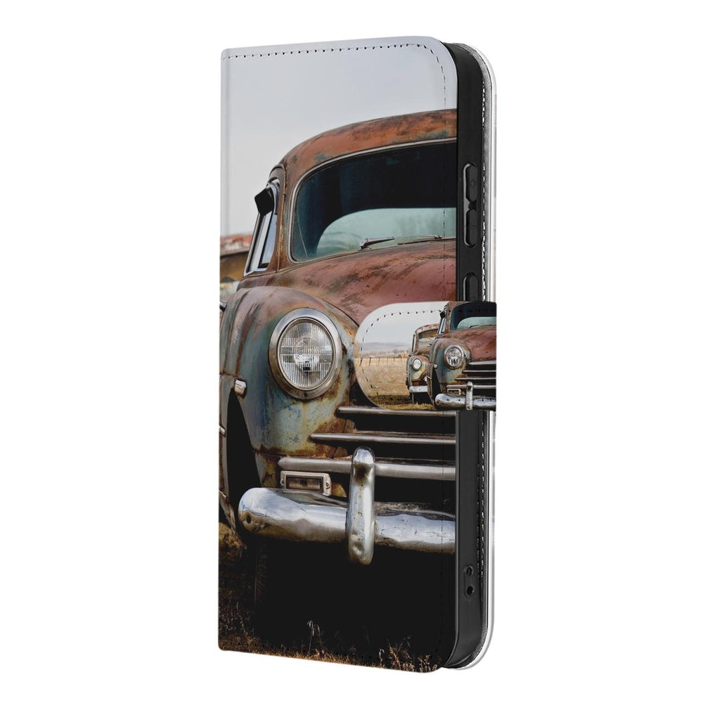 Samsung Galaxy A57 Book Case Vintage Auto vooraanzicht.