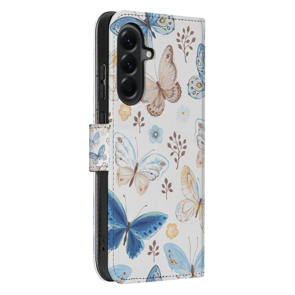 Samsung Galaxy A57 Wallet Hoesje Vlinder Vlinderprint Schuin aanzicht.