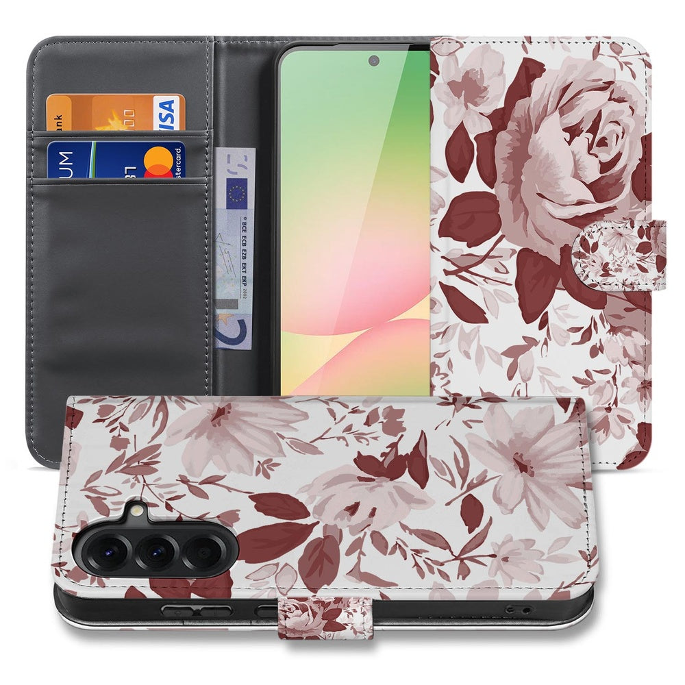 Samsung Galaxy A57 Watercolor Paars Watercolor Flowers Boekhoesje Vooraanzicht.