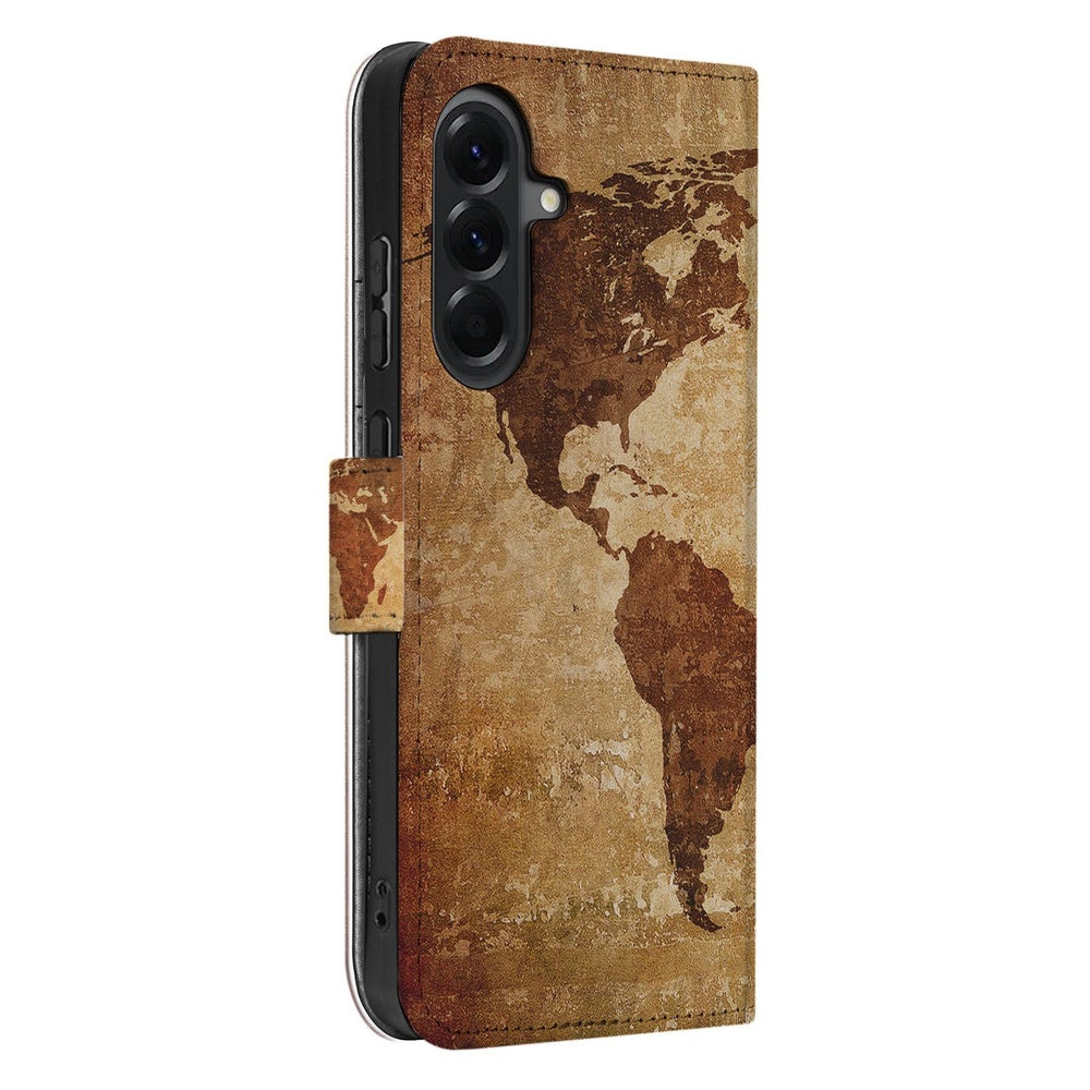 Samsung Galaxy A57 Book Case Wereldkaart Vooraanzicht.