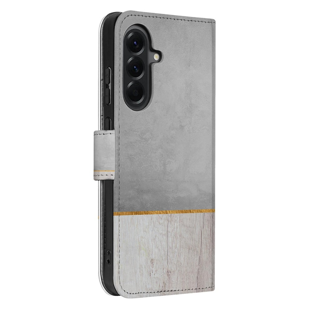Bookcase Samsung Galaxy A57 Wood Concrete Voor- en achteraanzicht.