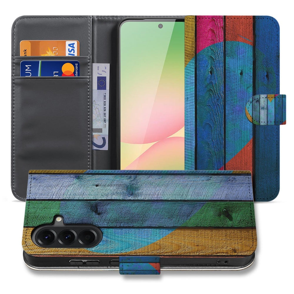 Samsung Galaxy A57 Book Case Hoesje Wood Heart Vooraanzicht.