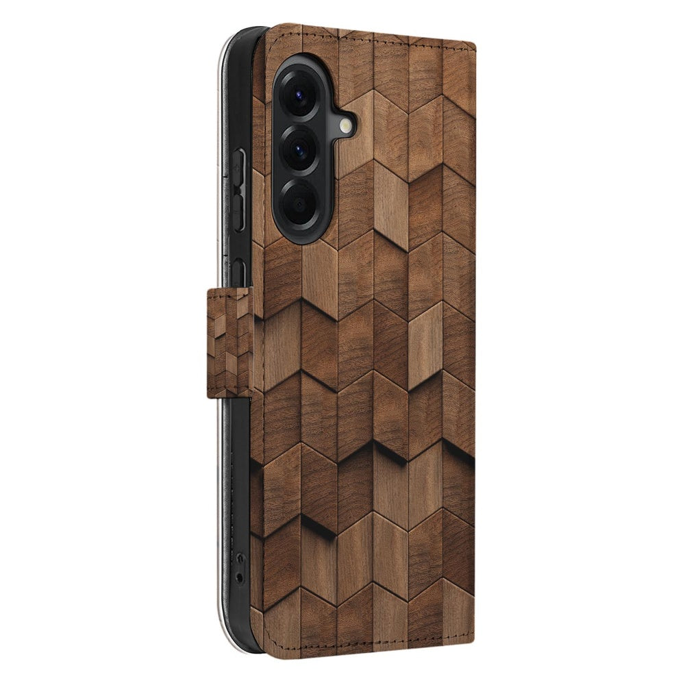 Samsung Galaxy A57 Bookcase Bruin Houtprint Vooraanzicht.