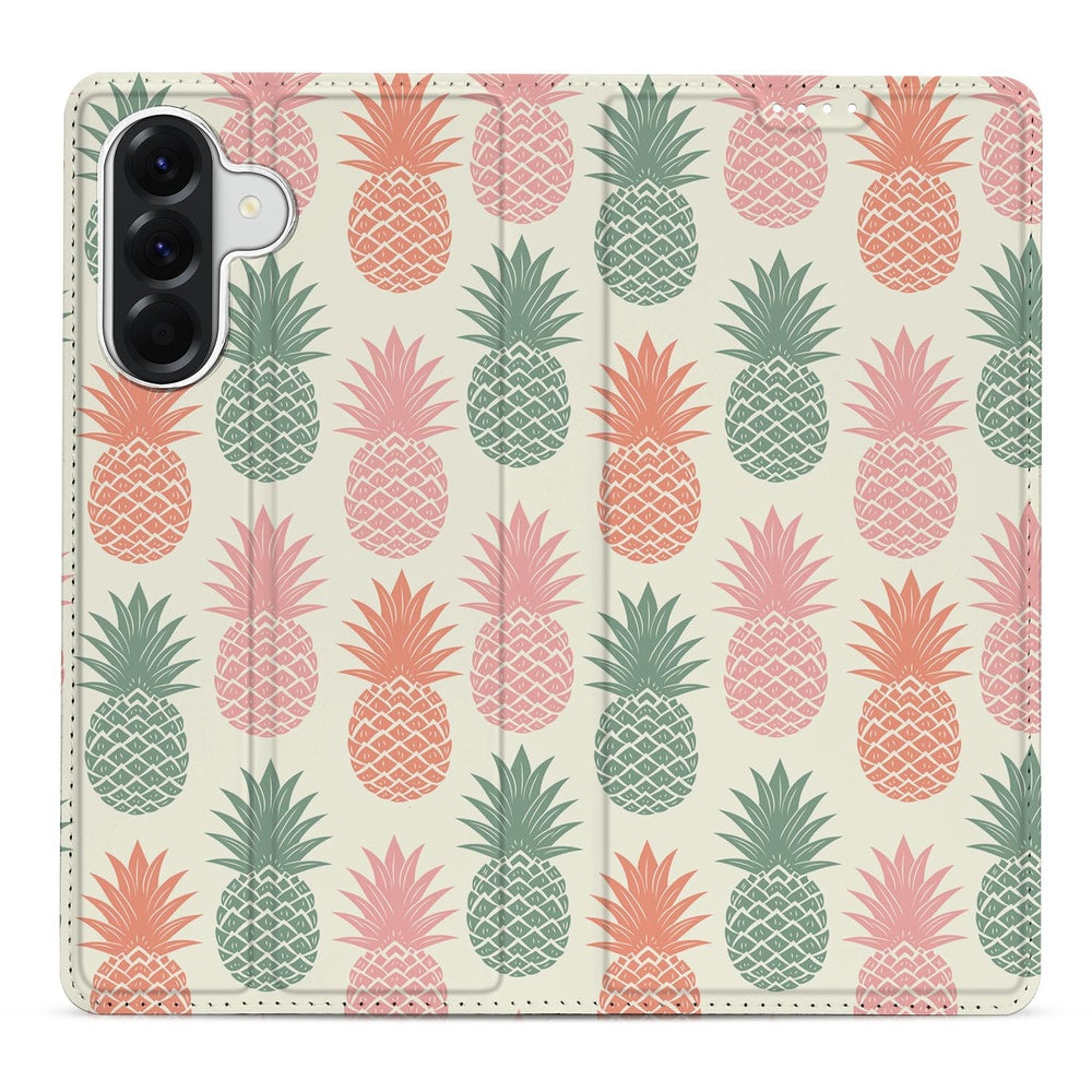 Samsung Galaxy A57 Bookcase Ananas Boekhoesje Ananas Design Vooraanzicht.