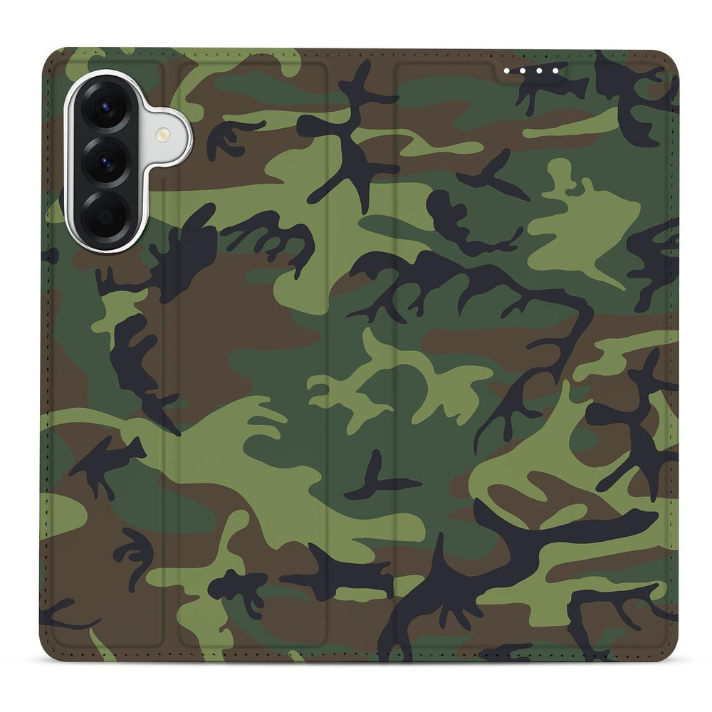 Samsung Galaxy A57 Telefoonhoesje Army Dark camouflage ontwerp vooraanzicht.