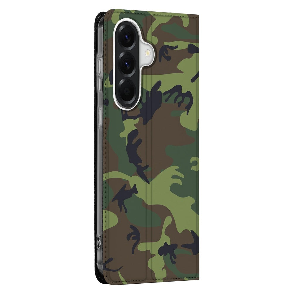 Samsung Galaxy A57 Telefoonhoesje Army Dark zijaanzicht camouflage ontwerp.