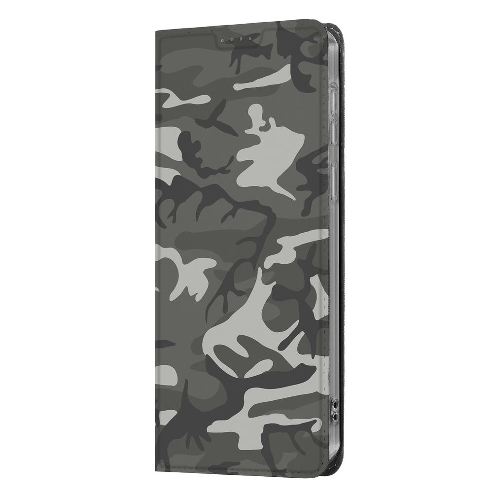 Samsung Galaxy A57 Book Wallet Case Army Light camouflage design vooraanzicht.