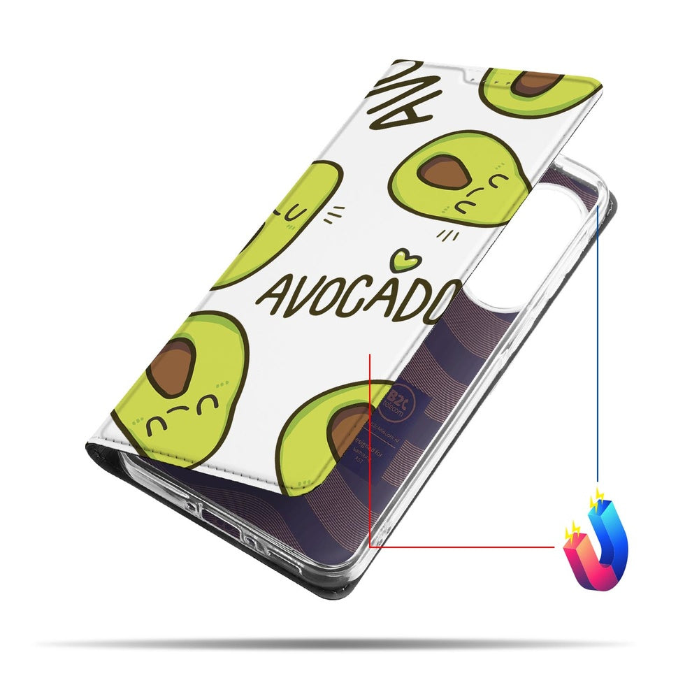 Samsung Galaxy A57 Flip Style Cover Avocado Singing detail zijaanzicht.